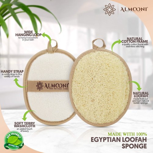 Premium Natural Egyptian Shower Loofah Sponge and Loofah Pad Bundle, Made with Natural Egyptian Shower Loofah Sponge That Gets Your Body Clean
