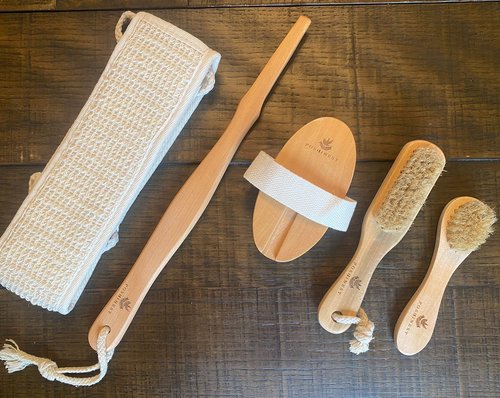 Poshinest Spa Bath, and Shower 5 Piece Bamboo Brush Set