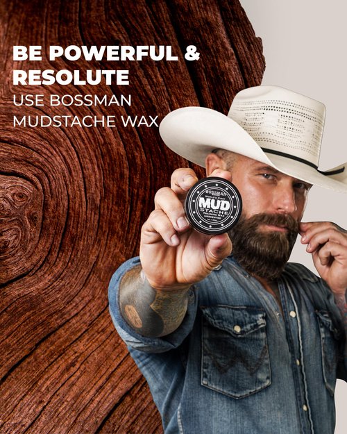 Bossman MUDstache Unscented Mustache Wax for Men (3 oz) - 3 Pack - Strong 24-Hour Hold, Non-Tacky & Easy to Apply for Taming & Styling