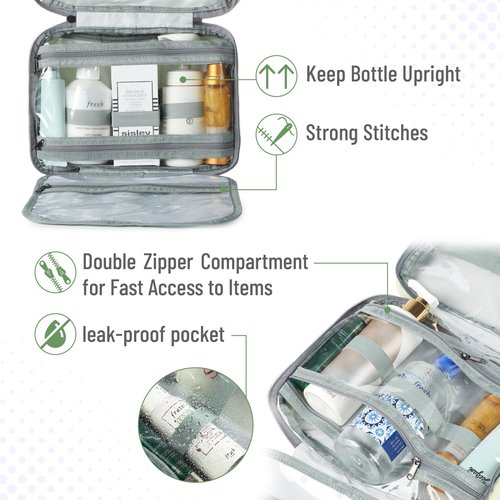 Ms. pen- Travel Toiletry Bag Organizers, Green, Makeup Travel Bag for Toiletries with Hanging Hook, Water-Resistant