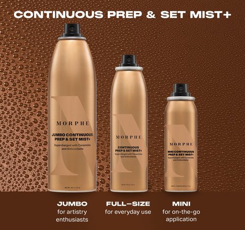 Morphe Mini Continuous Prep & Set Setting Spray - Hydrating Setting Spray for Makeup & Skin Prep - Enriched with Ceramides and Antioxidants for a Radiant Finish (3 Count, 1.3 fl oz)