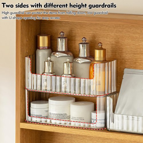Poeland 2 Pack Stackable Makeup Organizer Tray, Transparent Cosmetic Display Case with 2 Lipstick Cases and 2 Cotton Swab Pad Boxes, Medicine Cabinet Shelves Organizer