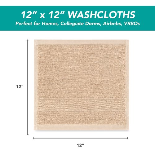Arkwright Premium Washcloths - (Pack of 12) - Soft & Absorbent, 100% Ringspun Cotton, Contemporary Design Wash Cloths with Dobby, Multipurpose Fingertip Towels, White