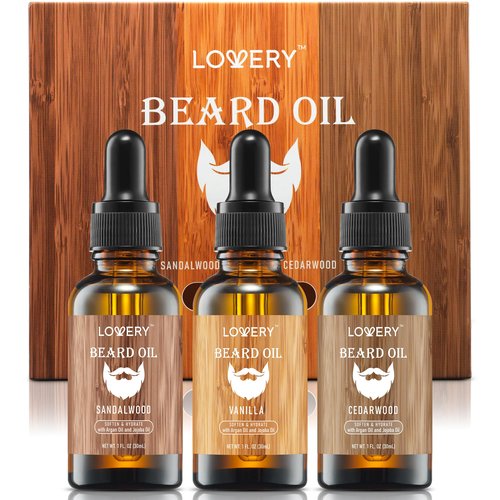 Beard Oil for Men – Sandalwood, Vanilla & Cedarwood Natural Mens Beard Oil Kit with Argan & Jojoba Oil - Beard Softener & Deeply Moisturizer Adding a Natural Shine, Grooming Kit Beard Care for Him
