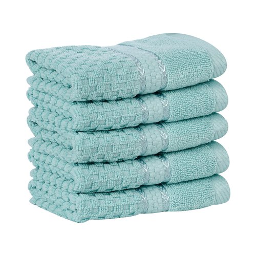 Ample Decor Mint Green Wash Cloth Set of 5 100% Cotton - Quick Dry, Highly Absorbent, Popcorn Textured - Mulaayam Collection - 12 X 12 Inch
