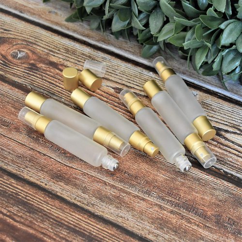 6-Pack Frosted Clear Glass Bottles with Dual Ends – Sprayer & Roller Tops – Leakproof, Quality Essential Oil & Perfume Bottles with Elegant Gold Accents – Refillable Custom Blend Containers