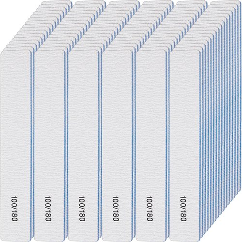 Lanties 200 Pcs 100/180 Grit Nail Files, Reusable Nail File Double Sided Emery Boards for Acrylic and Gel Nails, Professional Fingernail File Manicure Tools for Filer Salon Pedicure Beauty(Rectangle)