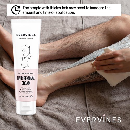 Evervines Hair Removal Cream for Women: Bikini Line Intimate Area Depilatory for Face Legs and Underarms - Gentle Formula for Home and Travel Use - Includes Scraper (4.2oz)