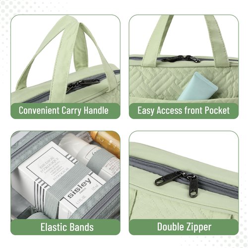 Ms. pen- Travel Toiletry Bag Organizers, Green, Makeup Travel Bag for Toiletries with Hanging Hook, Water-Resistant