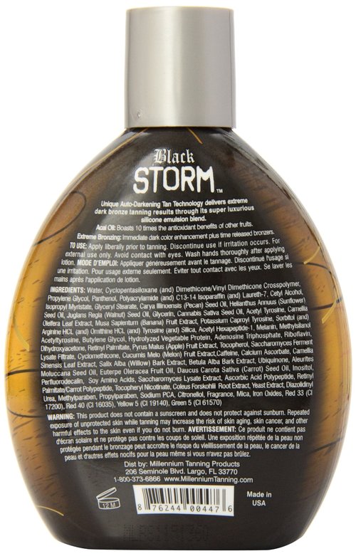 Millennium Tanning Black Storm 60x Tanning Lotion Auto-Darkening Tan Technology Extreme Silicone Bronzer for Indoor and Outdoor Tan 13.5 fl. oz.