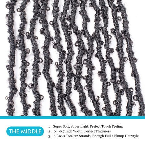 GUOHUI Butterfly Locs Crochet Hair 18 Inch Natural Black 6 Packs All Handmade Pre Looped Soft Distressed Faux Locs Braids for Women Kids (18", 1B)