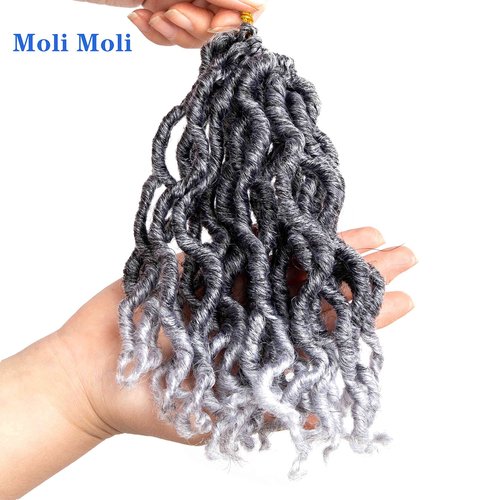 Moli Moli 144 Strands 7 Inch Grey Curly Locs Crochet Hair Short Goddess Faux Locs For Women (Tgray)
