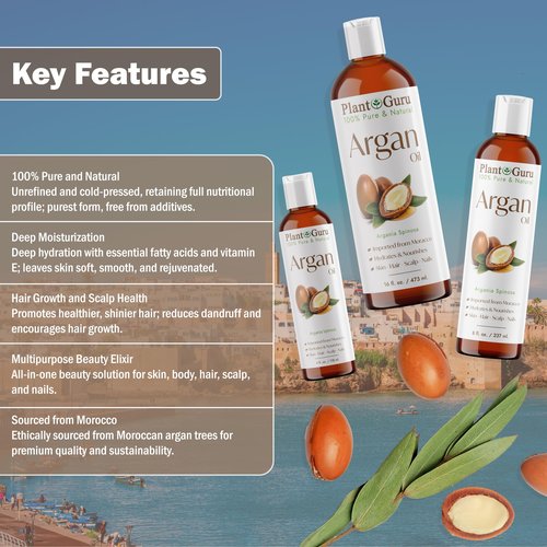 Argan Oil 16 fl. oz. Morocco Virgin, Cold Pressed 100% Pure Natural - Stimulates Hair Growth, Skin, Face And Body Moisturizer.