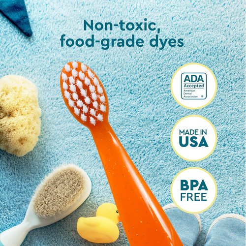 RADIUS Totz Toothbrush Extra Soft Brush BPA Free & ADA Accepted Designed for Delicate Teeth & Gums for Children 18 Months & Up - Purple Pink Coral - Pack of 3