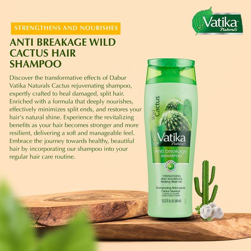 Vatika Naturals Cactus Shampoo, Conditioner & Hair Oil Combo – Strengthens Weak Hair, Reduces Breakage, Deep Hydration & Damage Repair with Cactus & Henna for Smooth, Healthy Hair, 400ml