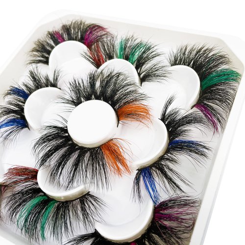 YASNAI Colored Mink Lashes 25mm, 5 Pairs Mix, Long, Dramatic, Full & Fluffy, Vegan & Cruelty Free, Handmade Soft Band, Long Lasting