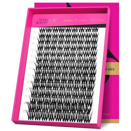 VEYESBEAUTY Lash Clusters Fluffy Individual Lash Extensions VBmuse 3D Layered Volume Eyelashes Thin & Invisible Band Wispy Faux Mink Lash Newbie's Five-Second Mixed Length 10-18mm