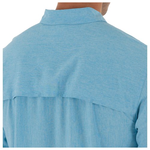 Guy Harvey Men's Long Sleeve Heather Textured Cationic Fishing Shirt, Bonnie Blue, Large