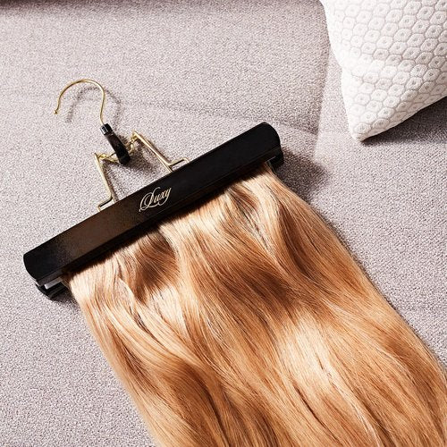 Luxy Hair Extensions Carrier with Bamboo Hanger – Organic Cotton & Hemp Hair Extension Travel Case, Storage Bag & Organizer for Clip-In Extensions, Wefts (Black)