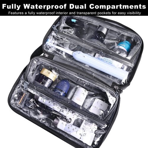 HILOMON Toiletry Bag for Men, YKK Zippers Hanging Bathroom Shower Hygiene Bag with Metal XXL Swivel Hook, Big Comparment, Waterproof for Travel Accessories