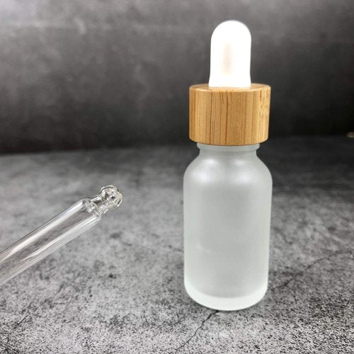 4 Pcs Bamboo Frosted Glass Eye Dropper Bottle,Empty Essential Oil Bottles With Pure Glass Pipettes,Bamboo Cap Makeup Travel Cosmetic Sample Container-Pipette&Funnel included (30ml/1 Ounce) (Pack of 2)