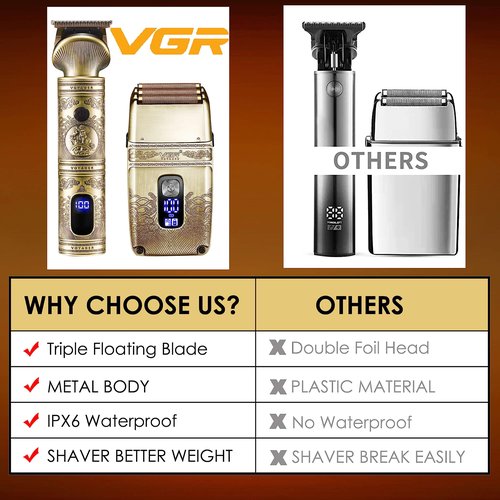VGR Gifts for him Hair Trimmer & Electric Razor for Men, Foil Shaver, Beard Trimmer, T Liners Barber Kit, Men’s Grooming Kit with Triple Blades Cordless