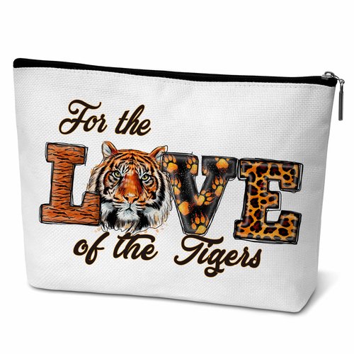 ONDTOM Tiger Print Makeup Bag, Animal Lover Gifts for Kids Women Friends, Peace Love Tigers Cosmetic Pouch, Tiger Gifts -B08