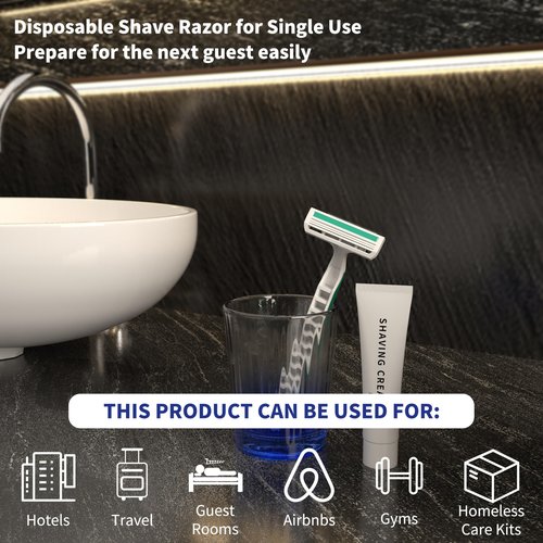 3 Blades Disposable Razors with Cream 50PCS Set for Men & Women, Individually Wrapped Portable Toiletries Amenities for Hotel, Airbnb, Homeless, Shelter, Charity, Camping and Travel On The Go
