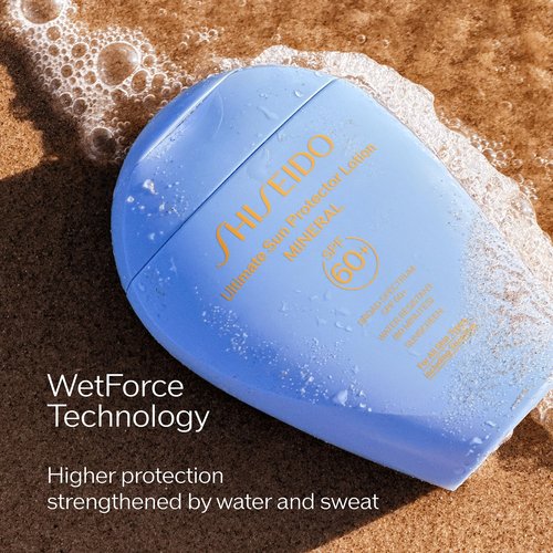 Shiseido Ultimate Sun Protector Lotion Mineral SPF 60+ - Sheer, Broad-Spectrum Sunscreen for Face & Body - Visibly Improves Fine Lines, Smoothness & Skin Tone - Fragrance Free, All Skin Types - 50 mL