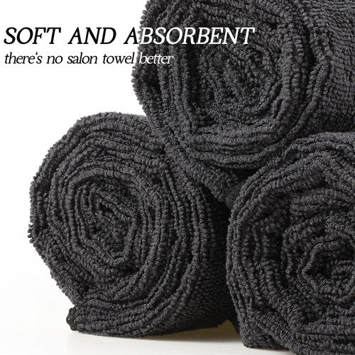 Shimeyao 24 Pack Bleach Proof Towels Microfiber Absorbent Resistant Hair Hand Towels Bulk Quick Dry for Barber Gym Bath Spa Shaving (Black,16 x 29 Inch)