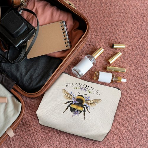 Absnfatu Bee Gifts for Bee Lovers Small Makeup Bag, Bee Gifts for Women, Honey Bee Gifts Cosmetic Bags for Women, Bee You Tiful Bag（Style D
