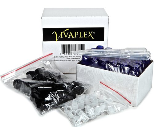 Vivaplex, 24, Frosted, Cobalt Blue, 10 ml Glass Roll-on Bottles with Stainless Steel Roller Balls. 3-3 ml Droppers included