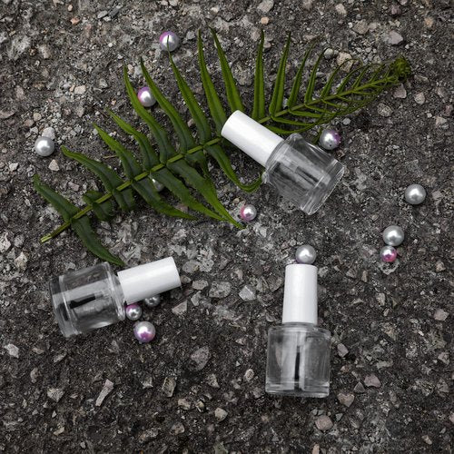 Agidea 6PCS Empty Nail Polish Bottles with Brush White Cap, 10ML Empty Clear Glass Refillable Nail Fingernail Polish Bottles Circle with mixing beads & Funnels, 0.35 OZ