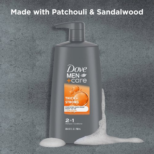 DOVE MEN+ CARE 2-in-1 Shampoo + Conditioner Thick + Strong 4 count for Fortifying Hair from Root to Tip, with Calcium, 25.4 oz