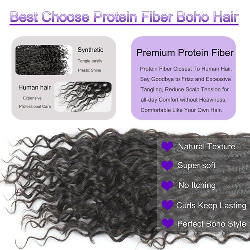 Goddess Box Braids Crochet Hair 14 inch Pure Protein Fiber Close to Human Hair 8 packs Boho Crochet Braids for Black Women Pre looped Bohemian Box Braid with Curly Ends Hair Extensions(14 inch, 1B)