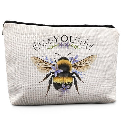 Absnfatu Bee Gifts for Bee Lovers Small Makeup Bag, Bee Gifts for Women, Honey Bee Gifts Cosmetic Bags for Women, Bee You Tiful Bag（Style D