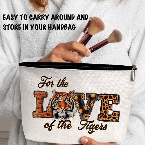 ONDTOM Tiger Print Makeup Bag, Animal Lover Gifts for Kids Women Friends, Peace Love Tigers Cosmetic Pouch, Tiger Gifts -B08