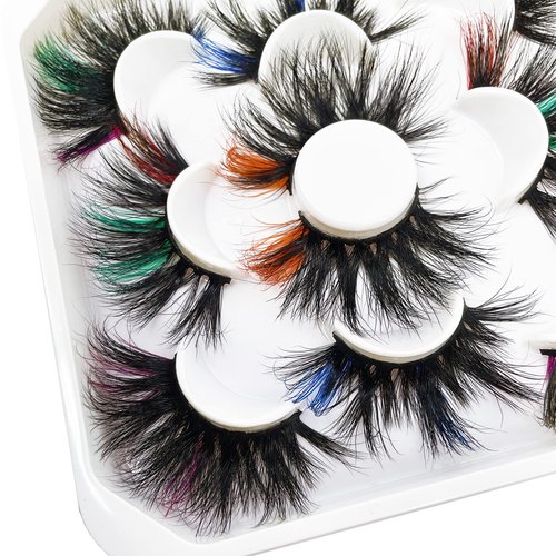 YASNAI Colored Mink Lashes 25mm, 5 Pairs Mix, Long, Dramatic, Full & Fluffy, Vegan & Cruelty Free, Handmade Soft Band, Long Lasting