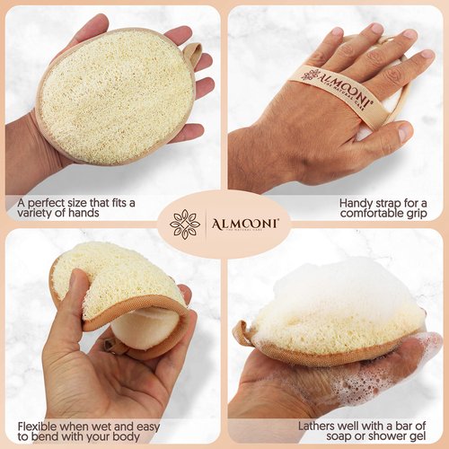 Premium Natural Egyptian Shower Loofah Sponge and Loofah Pad Bundle, Made with Natural Egyptian Shower Loofah Sponge That Gets Your Body Clean