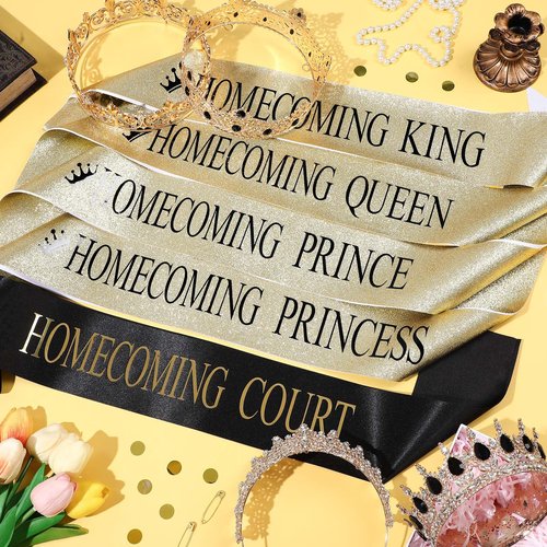 Saintrygo 16 Pcs Halloween Homecoming King and Queen Prince Princess Crown Tiara Court Sash Favors Costume Cosplay