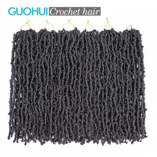 GUOHUI Butterfly Locs Crochet Hair 18 Inch Natural Black 6 Packs All Handmade Pre Looped Soft Distressed Faux Locs Braids for Women Kids (18", 1B)