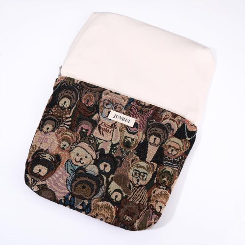 2PCS Makeup Bag Small Cute Cosmetic Bags for Women，Bear Pattern Travel Toiletry Bag for Purse, Large Canvas Cosmetic Pouch Makeup Organizer Tool Pouch with Zipper（Bear Brown）