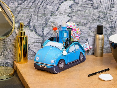 BRISA VW Collection - Volkswagen Neoprene Universal Makeup Cosmetics Toiletry Travel Pharmacy Bag in Beetle Design (Light Blue/Large)