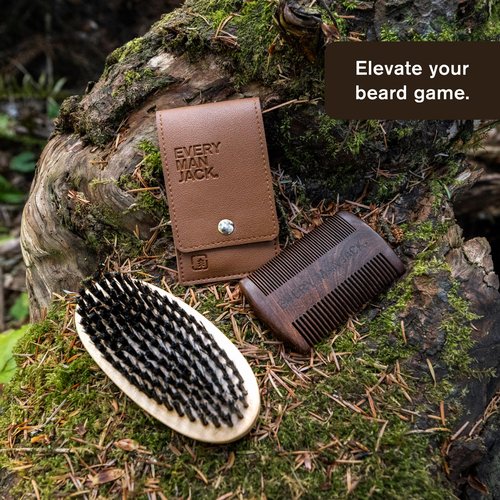 Every Man Jack Beard Grooming Tool Gift Set for Men - 5 pieces - Dual-Tooth Comb, Beard Brush, Stainless Steel Shears & Mini Comb - Travel Friendly & Perfect for Daily Maintenance