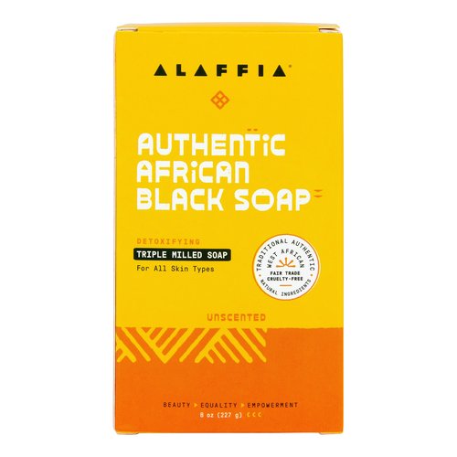Alaffia Authentic African Black Soap, Unscented, 4-Pack – Detoxifying, Multi-Purpose Triple-Milled Body Soap with Shea Butter for Soft, Hydrated Skin, 8 Oz Ea