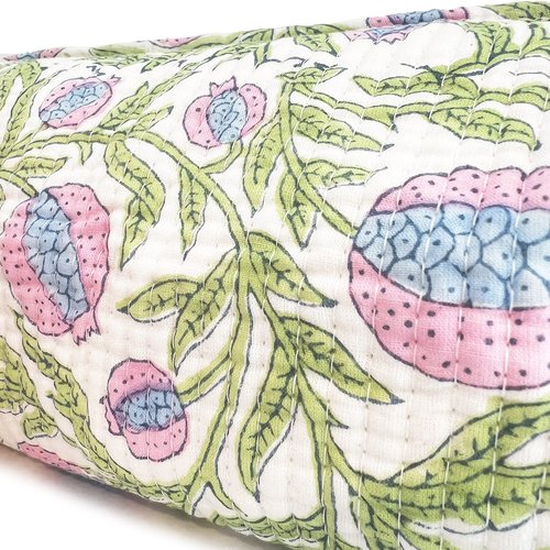 Palmetto Home Block Print Designer Toiletry Bag & Makeup Case - Boho Floral Quilted Pouch for Cosmetics