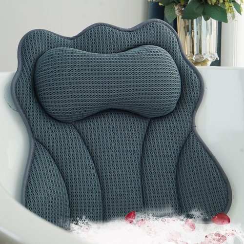 Joeyset Bath Pillows for Tub – Luxury Bath Pillow & Bathtub Pillow with 6 Strong Suction Cups, Soft Cushion for Head and Neck Support, Relaxing Bath Accessories for Women (Gray)