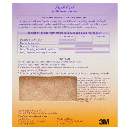 Buf-Puf Reusable All-Purpose Facial Sponge, Gentle (Pack of 6)