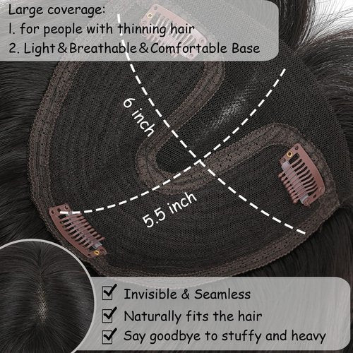 LEDIZE Hair Toppers for Women, 20 Inch Hand Tied Breathable Toppers Hairpieces for Women with Thinning Crown Wispy Bangs Mix Human Hair Wavy Curly Lightweight Wiglets (Dark Brown, Wispy Bangs)