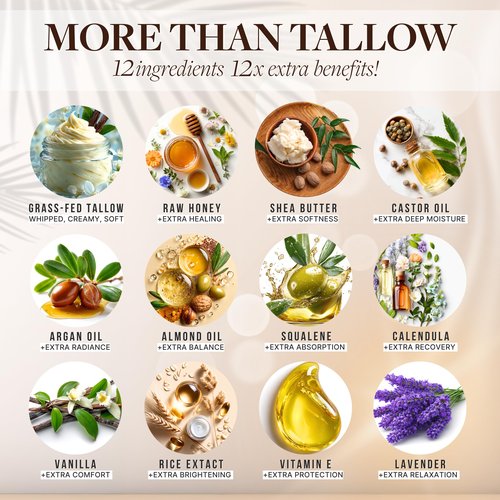 SELFWISE Beef Tallow for Face Organic Moisturizer - Grass-Fed Whipped Balm with Honey, Shea Butter, Castor & Calendula - Non-Greasy Hydration - Made in USA